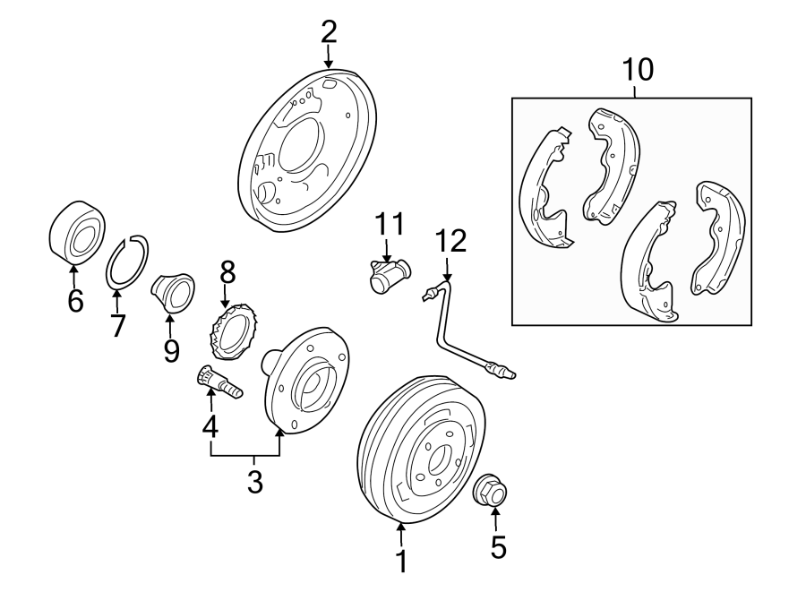 Mazda Tribute Shoes. Brake. Drum shoe. Rear. Shoe set, b. A single ...